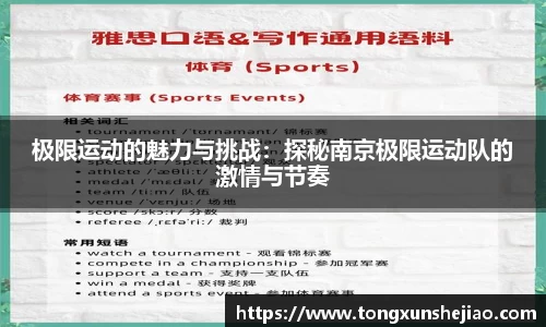 极限运动的魅力与挑战：探秘南京极限运动队的激情与节奏