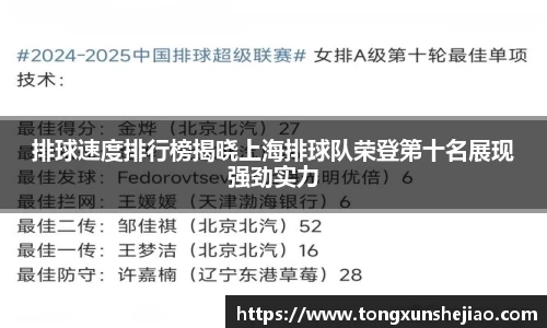 排球速度排行榜揭晓上海排球队荣登第十名展现强劲实力